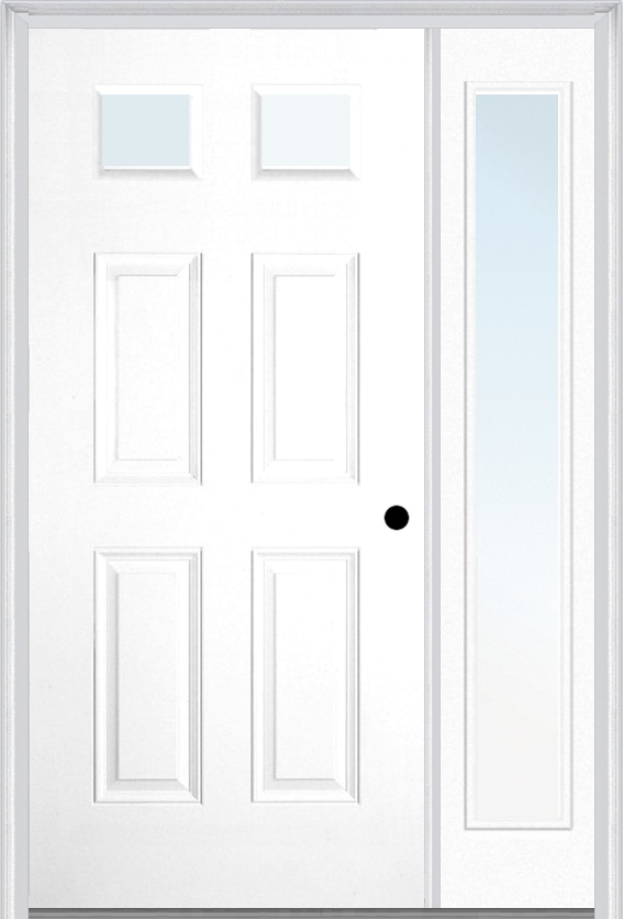 MMI 2-1/4 LITE 4 PANEL 3'0" X 6'8" FIBERGLASS SMOOTH EXTERIOR PREHUNG DOOR WITH 1 FULL LITE CLEAR GLASS SIDELIGHT 23